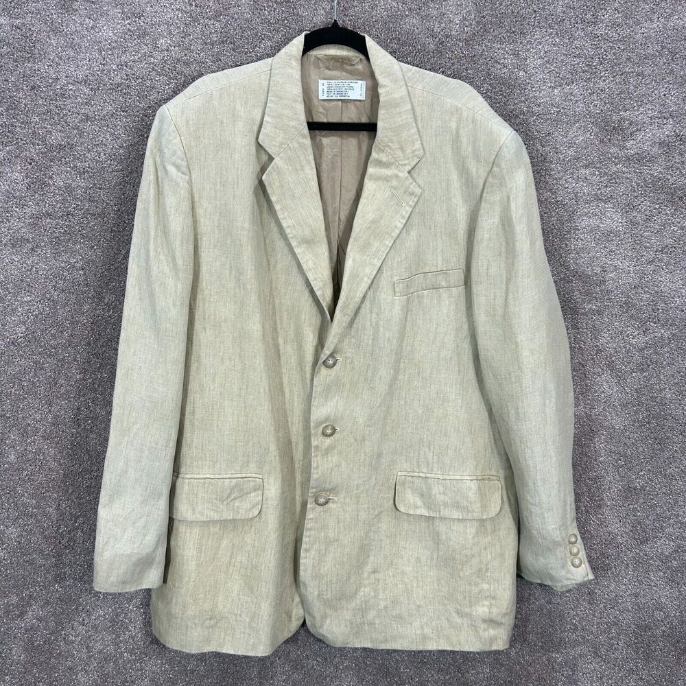 Claiborne Blazer Mens 44R Beige Tan 100% Linen 3 Button Jacket Suit Coat